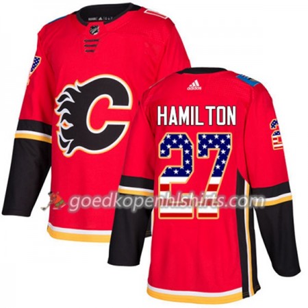 Calgary Flames Dougie Hamilton 27 Adidas 2017-2018 Rood USA Flag Fashion Authentic Shirt - Mannen
